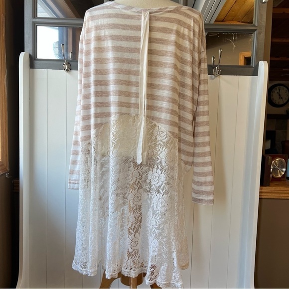A’reve High-Low Boho Womens Striped Tunic & Lace Top, Size Medium - Picture 5 of 12